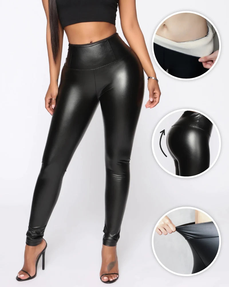 Fleece-Lined Leather Leggings